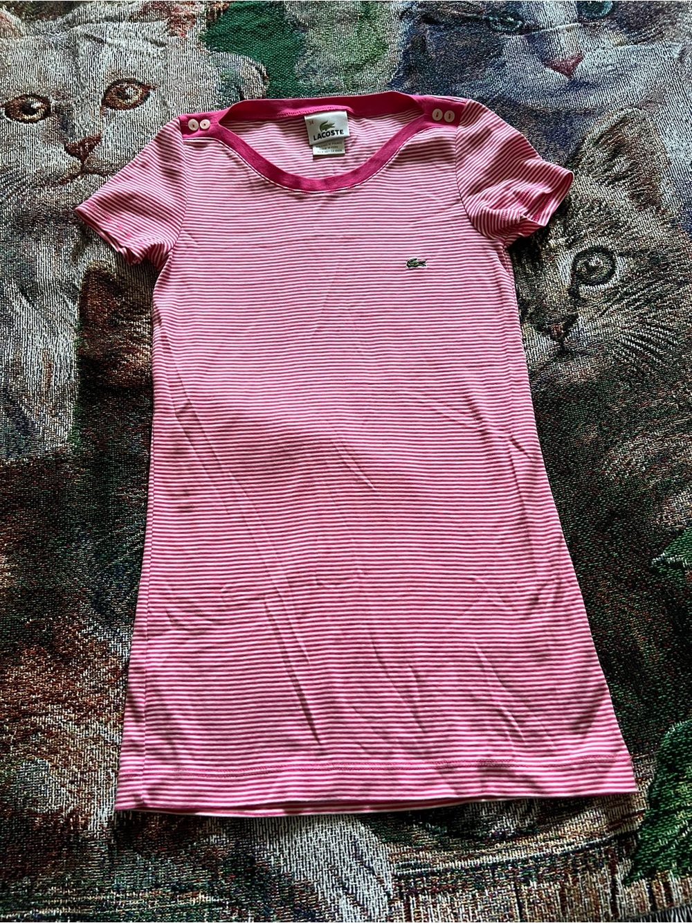 Lacoste Pink Striped Cotton Tee